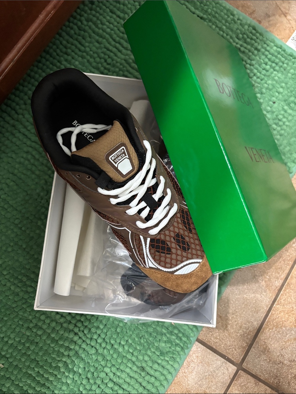 BV Brown and White Men’s Mixed-Material Sneaker